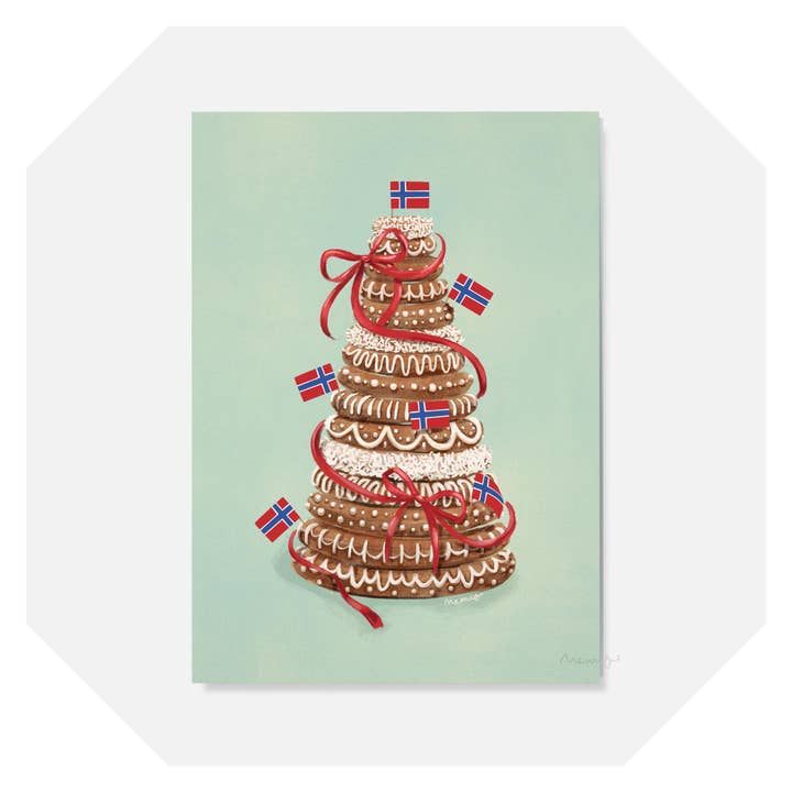 Memio Illustrated Designs - Wholesale Birthday Card - A6 Kransekake Card + gold envelope 2