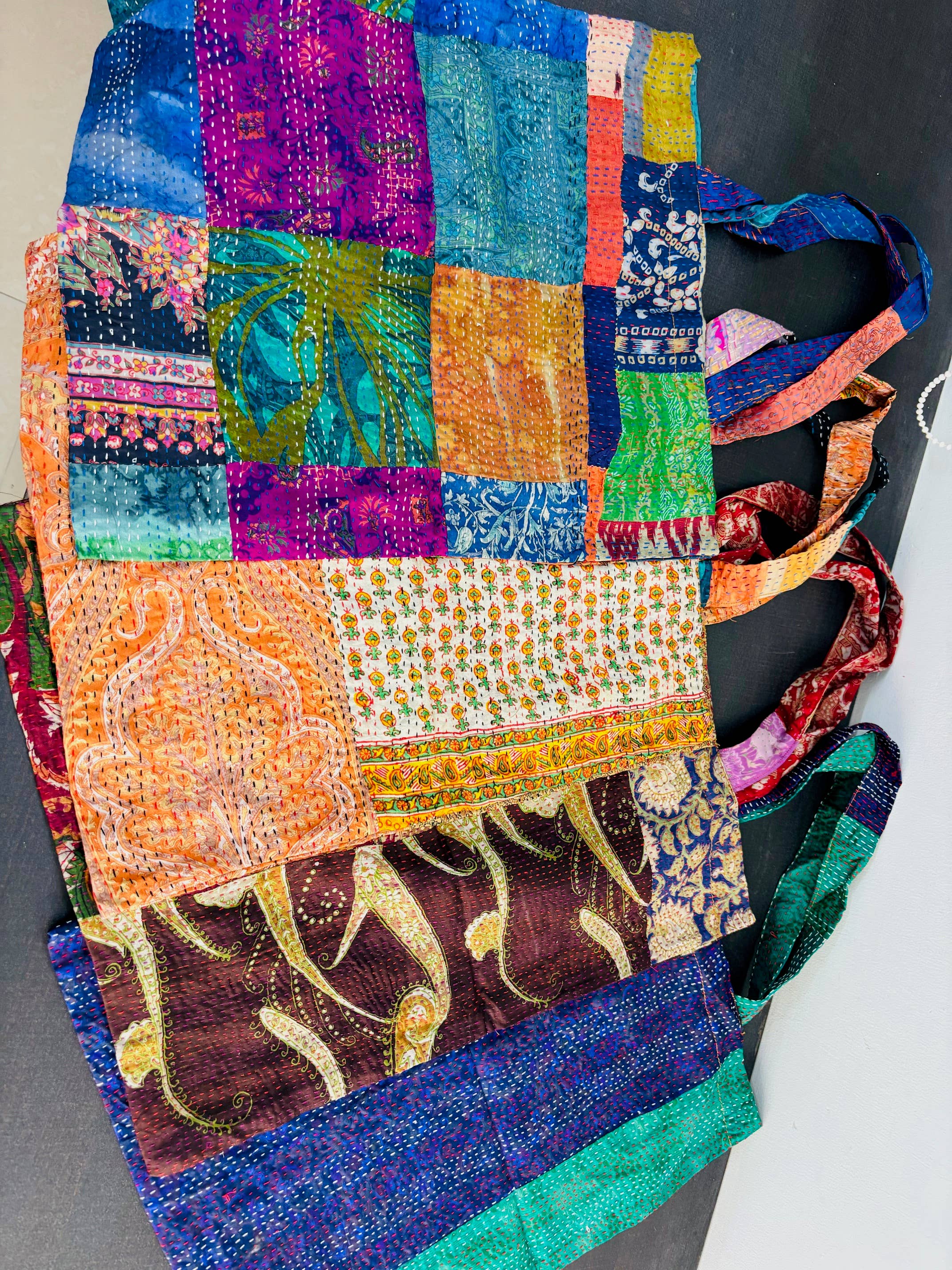 Meghcraft - Wholesale Tote Bag - Women's - SIlk Kantha Tote Bags-Reversible Silk Kantha Shopping Bags8