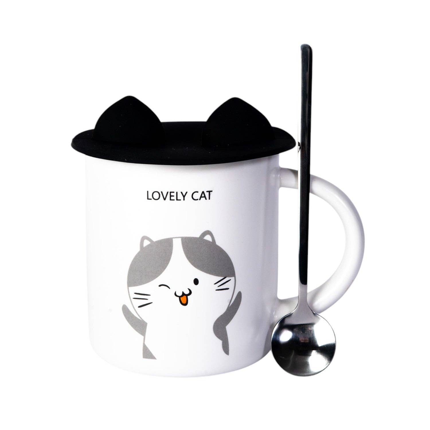 Urban Tokyo - Wholesale Coffee Mug - Lovely Cat 12oz Mug With Lid and Spoon (10/30)