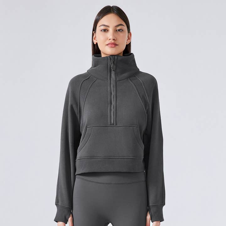 Sodalemon - Wholesale Sweatshirt - Women's - Women Fitness Warm Half Zipper Thumb Hole Fleece Sport Coat10