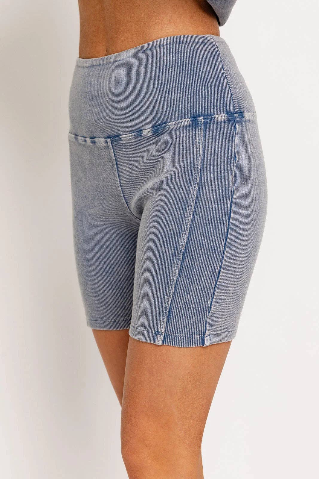 Tasha Apparel Wholesale - Wholesale Athletic Shorts - Women's - Mineral Wash Ribbed Tummy Control Biker Shorts7