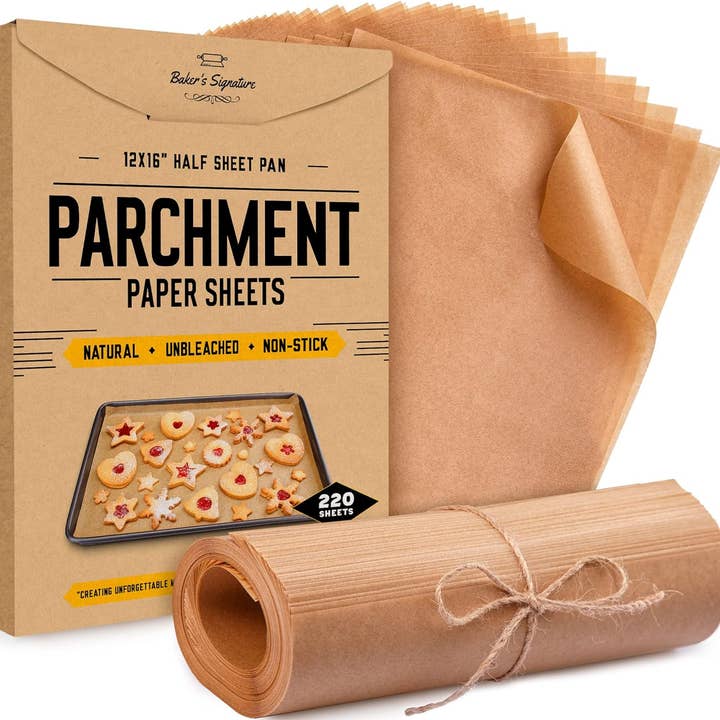 Parchment Paper Baking Sheets by Baker’s Signature | Precut Silicone Coated & Unbleached – Will Not Curl or Burn – Non-Toxic & Comes in Convenient Packaging – 12x16 Inch Pack of 220 for wholesale by Baker's Signature