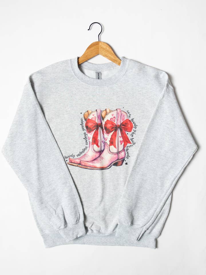 Western Valentines Boots Women's Graphic Crewneck for wholesale by American Farm Company