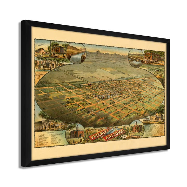 1885 Phoenix Arizona Map - Framed Vintage Phoenix AZ Map - History Map of Phoenix AZ - Maricopa County Map of Phoenix Arizona Wall Art Poster for wholesale by Historic Prints