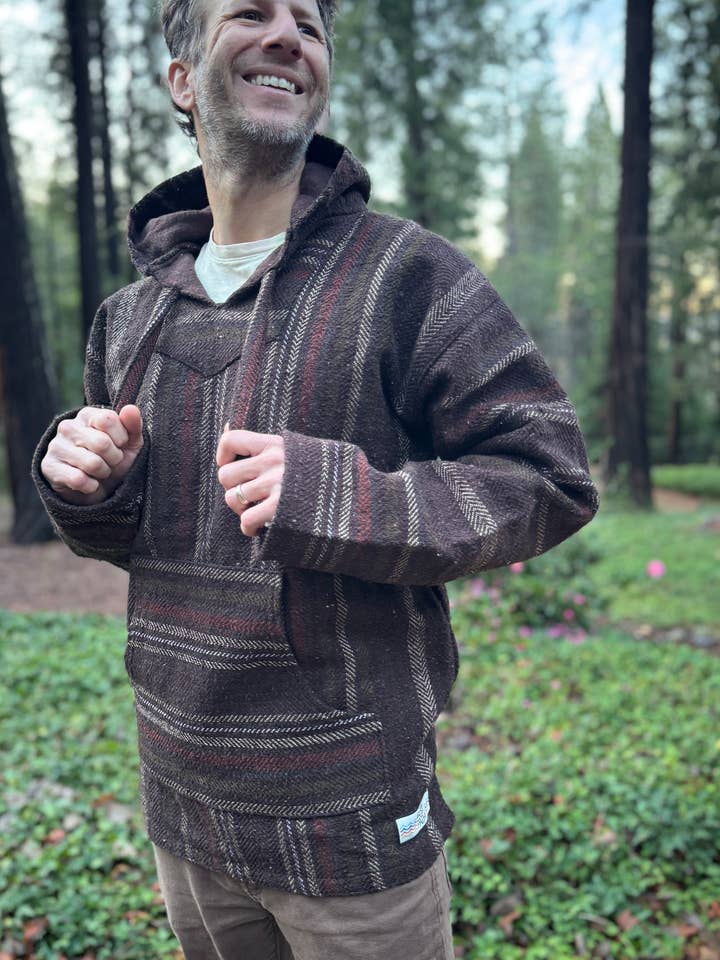 West Path - Wholesale Hoodie - Unisex - Baja Hoodie Mexican Poncho Brown Hooded Sweater Long sleeve