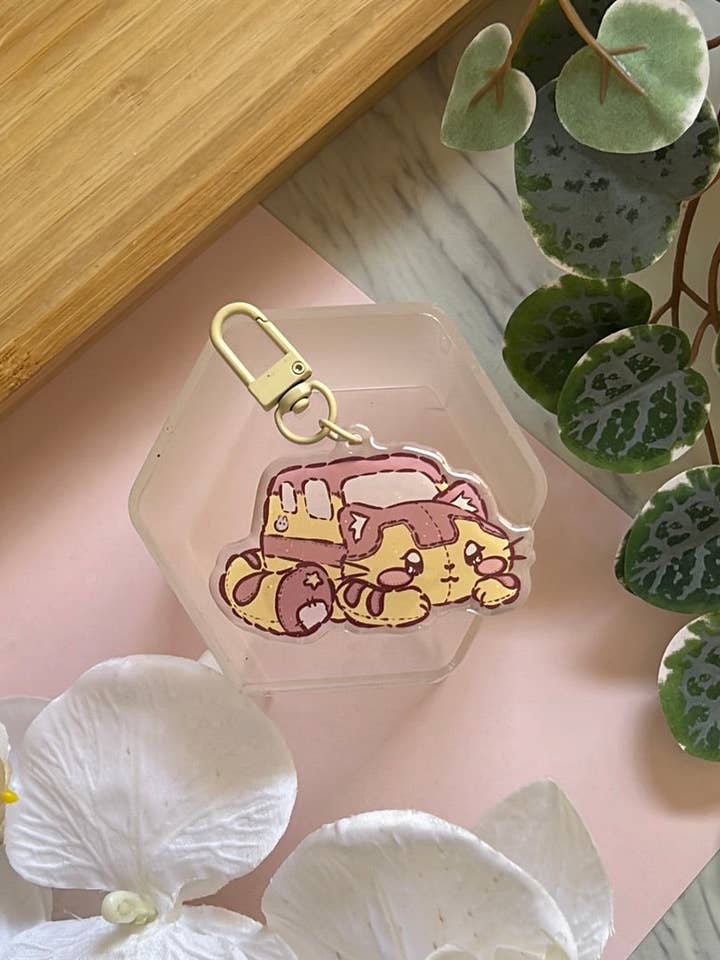 Studio Vrienden Kattenbus Dubbelzijdige Glitter Sleutelhanger voor wholesale door Peony Lee Art
