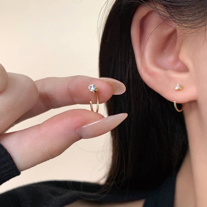 Melange Blanc - Wholesale Huggie Earrings - E141 Gold huggie hoop earrings, dainty open hoops8