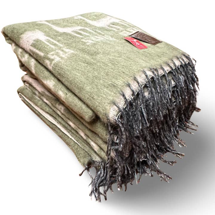 Sanyork Fair Trade - Wholesale Throw Blanket - Brushed Alpaca Two Tone Llama Pattern Blanket Throw- green