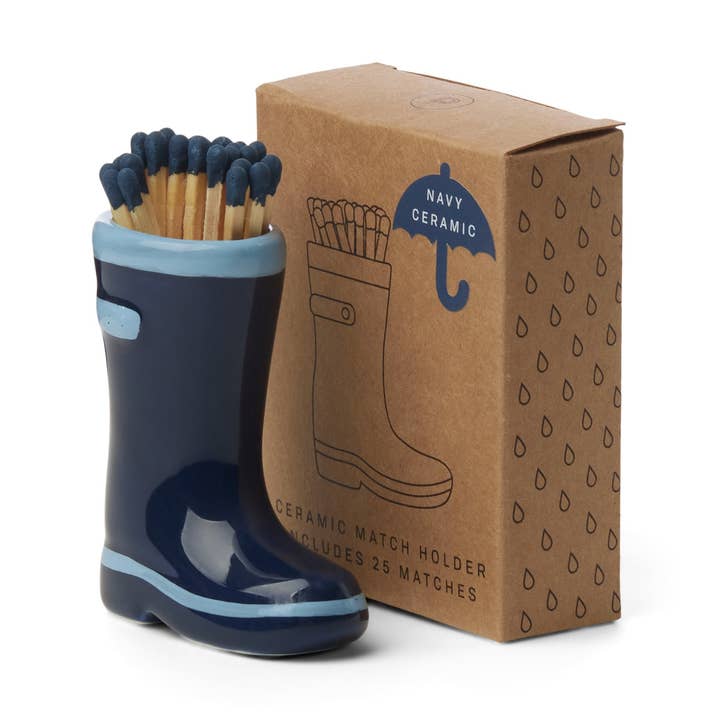 Paddywax Wellington Boot Holder with 25 Matches - Navy Blue for wholesale by Designworks Collective