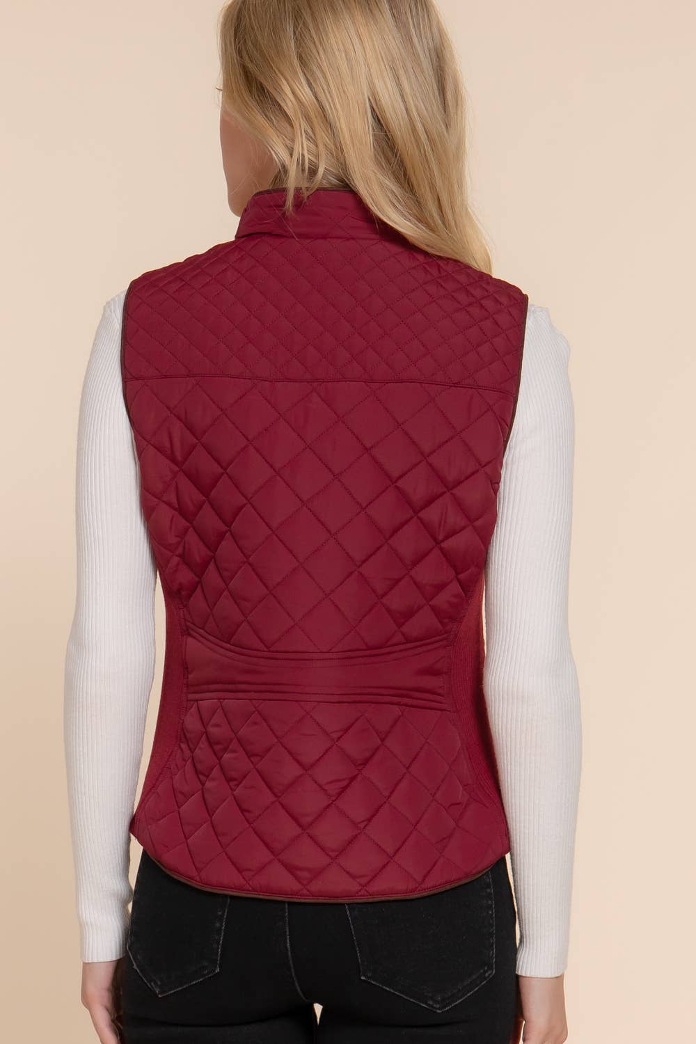 Active Basic | Active USA - Wholesale Outerwear Vest - Women's - Suede Piping Detail Rib Quilted Padding Vest39