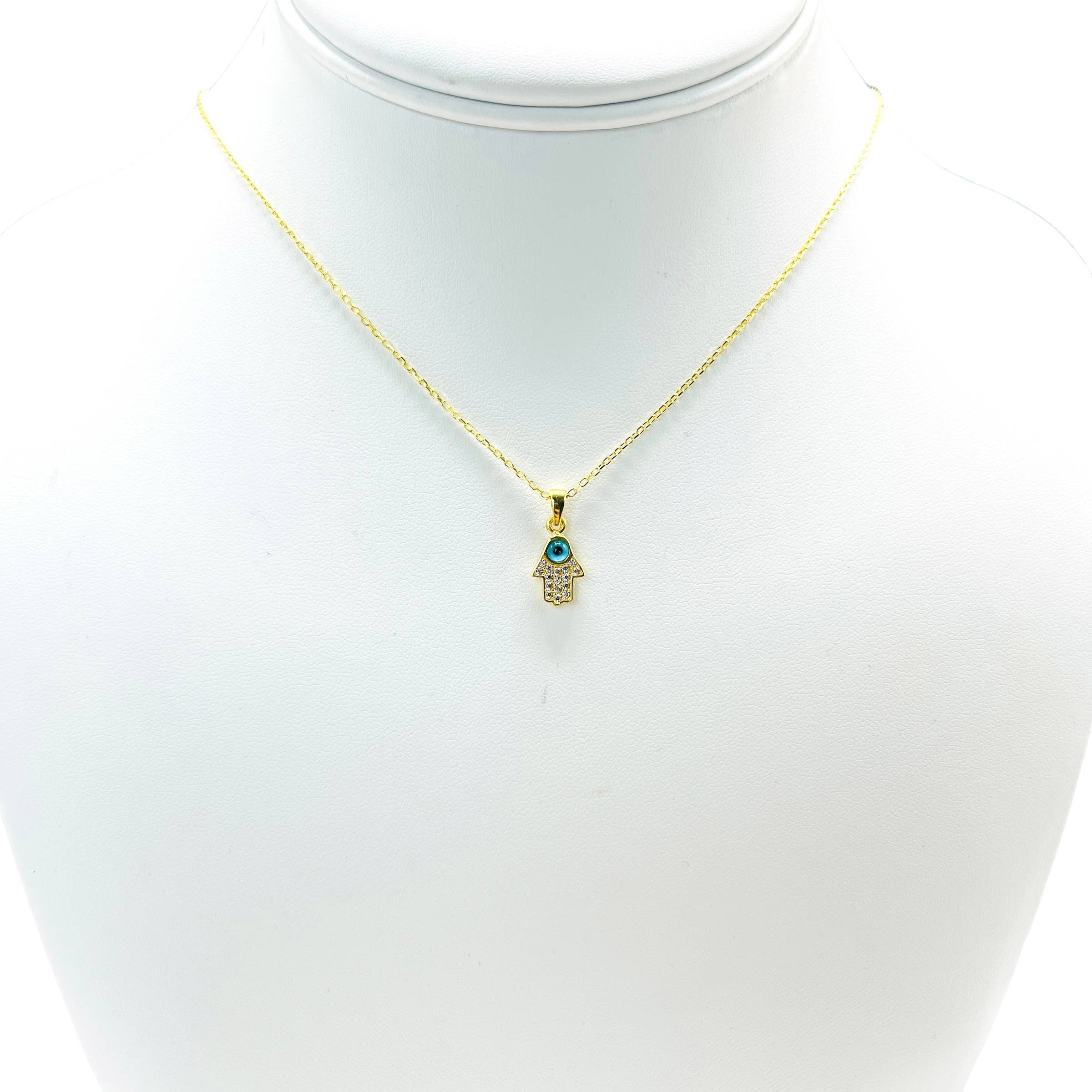 Loli - Vendita all'ingrosso Collana con ciondolo/pendaglio - Collana Hamsa Mini Evil Eye in argento sterling 9255