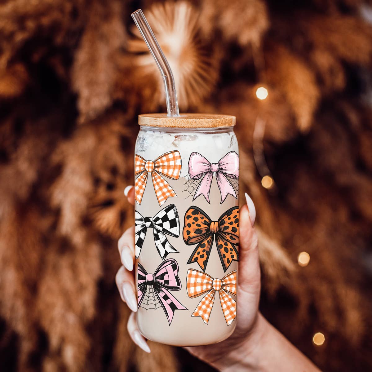 Gia Roma - Wholesale Drinking Glass/Cup - Candy Cane Christmas Can Glass. Cup With Glass Straw & Lid138