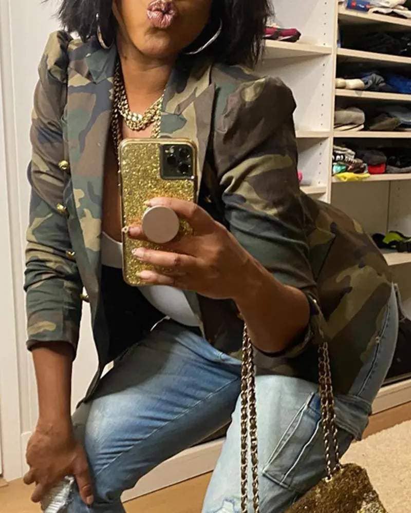 CAMOFLAGE Camo Print Puff Sleeve Blazer Jacket for Women for wholesale on Faire4