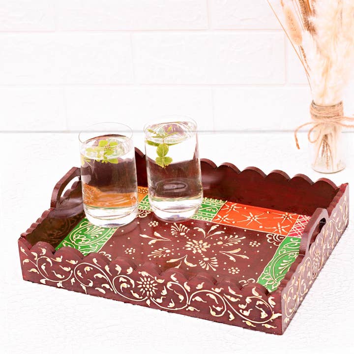 Svadia - Wholesale Serving Tray - Trä 'Patchwork bricka' Handmålad med akrylfärg6