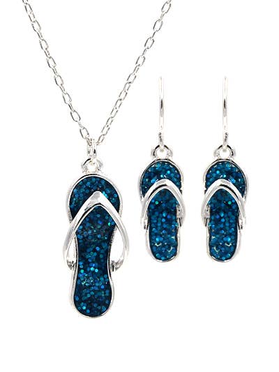 0011 PREMIERE – wholesale Jewellery set – FR2876 Glitter_Blue Flip Flop Necklace Set2