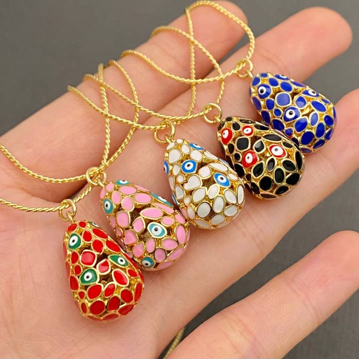 Egg Shape Evil Eye Pendant 18K Gold-plated Necklace for wholesale by Mio Queena