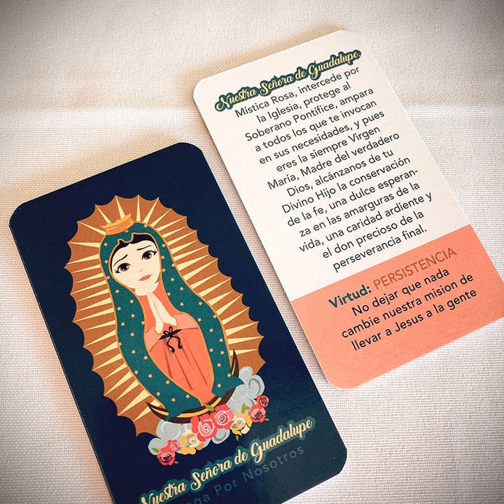 Party Like a Saint – Engroshandel Religiøse kort – Talekort Vores Señora de Guadalupe og San Juan Diego