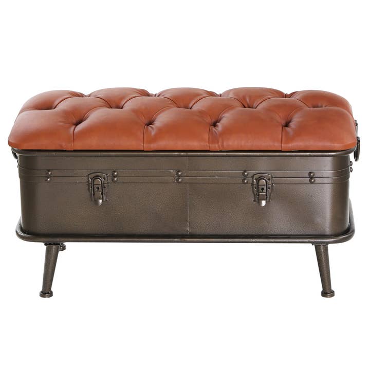River of Goods - Wholesale Bench - 17"H Nellie Tan Tufted Faux Leather Storage Bench