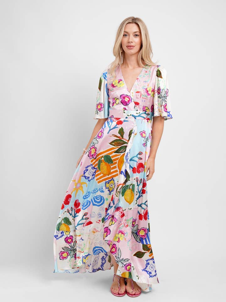 Faux Wrap Maxi Dress / "Amalfi" for wholesale by Jessica Russell Flint