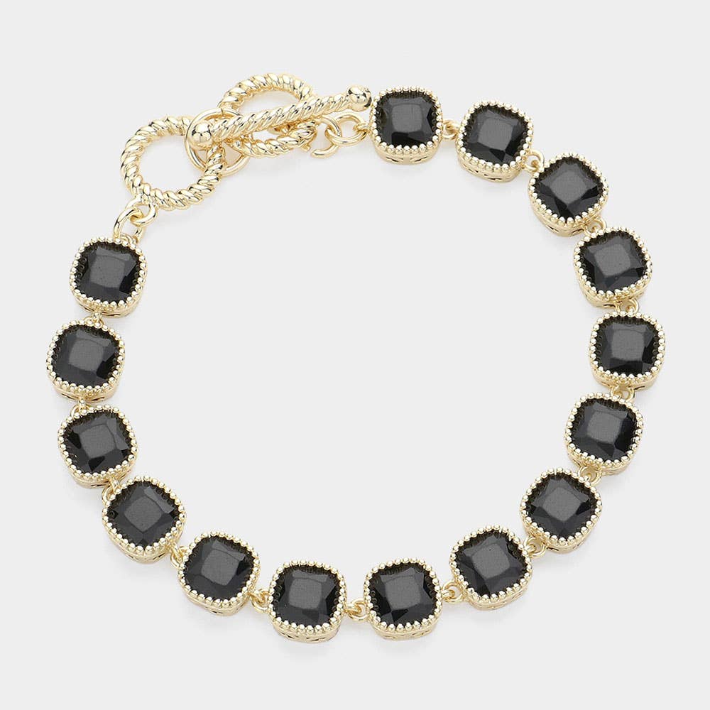 Sensibling Corp. - Wholesale Link & Chain Bracelet - 14K Gold Plated Square CZ Stone Link Evening Toggle Bracelet4