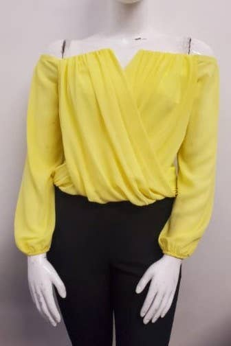 Curve Market - Wholesale Blouse - Women's - PLUS SIZE CHIFFON OFF THE SHOULDER SURPLICE TOP4