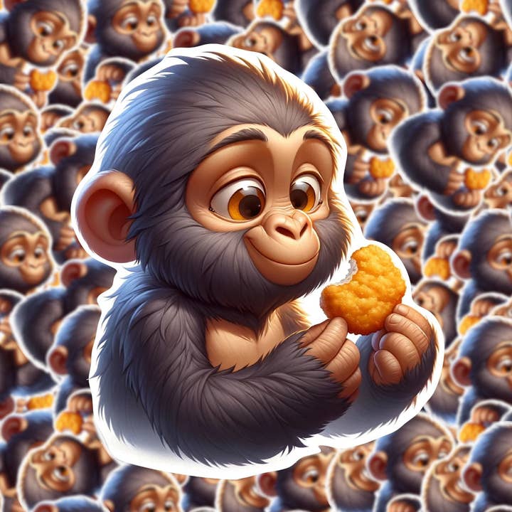 Fuzzy Loon Designs - Wholesale Sticker - Baby Gorilla Eating a Chicken Nugget Sticker0