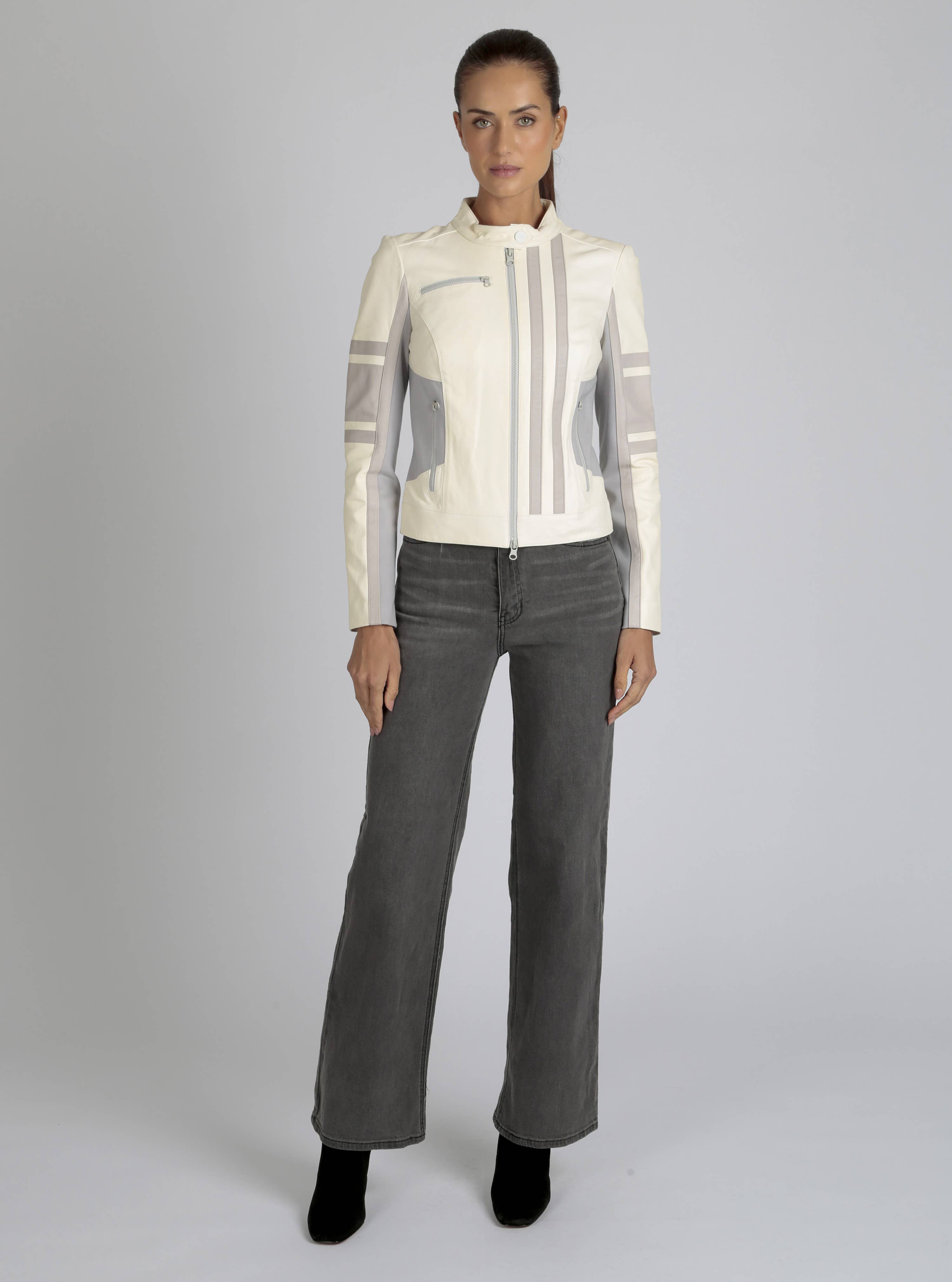 Blanc Noir - Wholesale Leather Jacket - Women's - Claudine Leather Racer Jacket JLS22