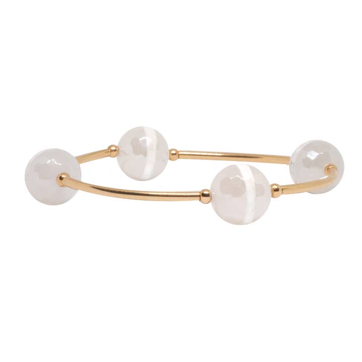 12mm Faceted White Stripe Agate in Gold Blessing Bracelet for wholesale by Made as Intended
