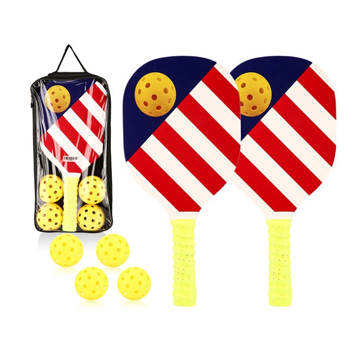Sensibling Corp. - Wholesale Sporting Accessories - 7PCS - American USA Flag Printed Pickleball Ball Paddle Set