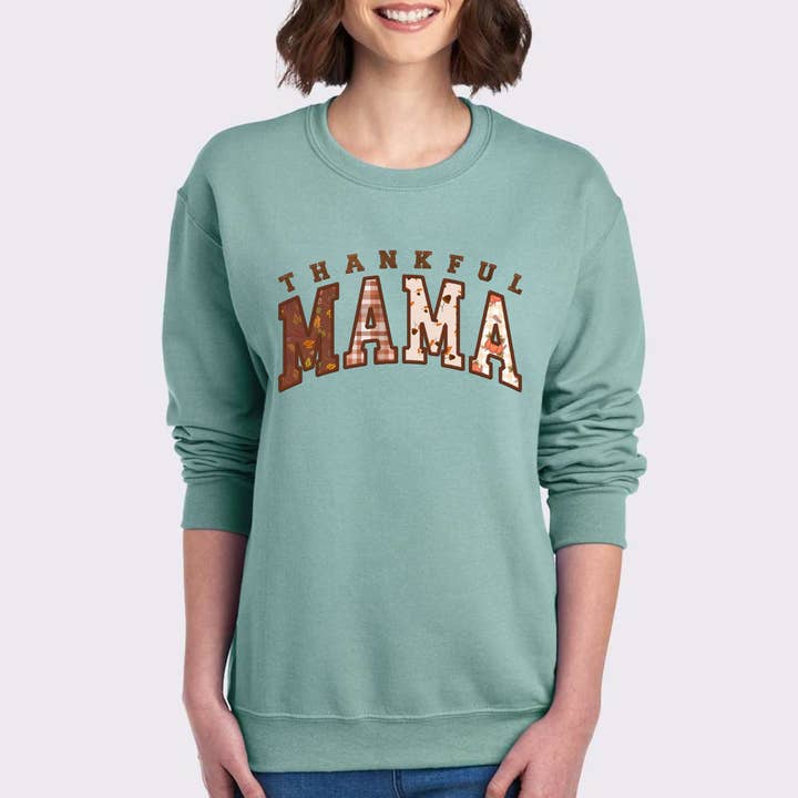 Scripted Pearl - Wholesale Sweatshirt - Women's - Thankful Mama Faux Embroidery Fall Crewneck Sweatshirt9