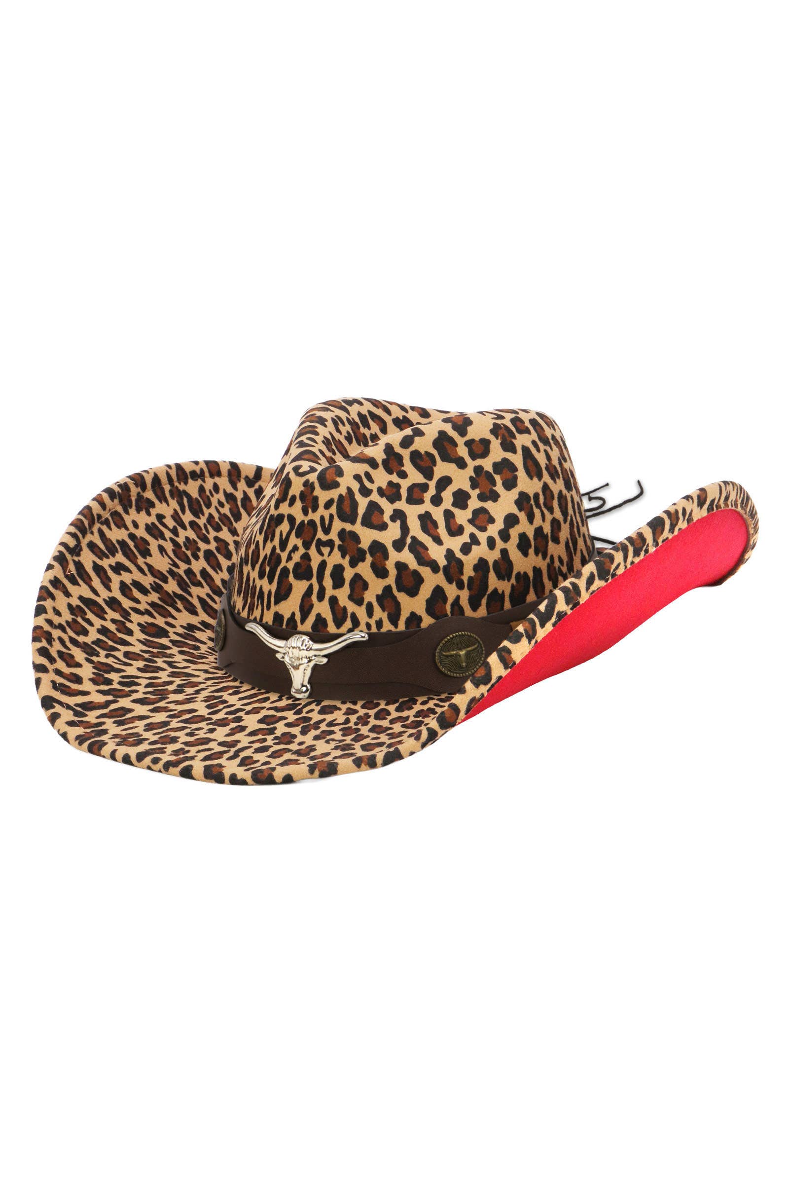 Cap Zone - Wholesale Cowboy Hat - Women's - Brown Longhorn Faux Leopard Felt Cowboy Hat4