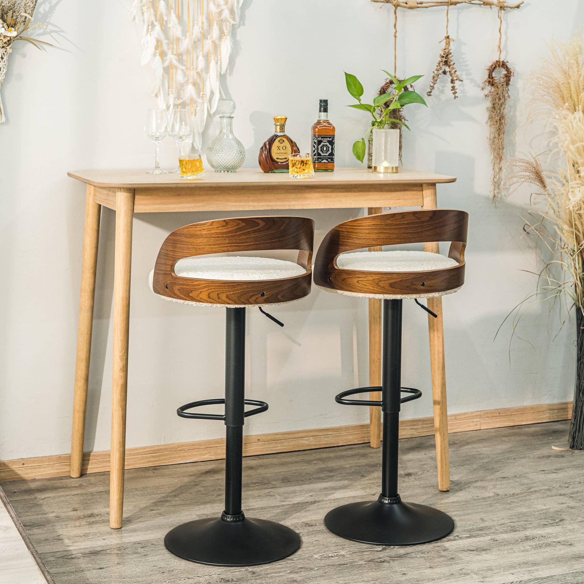 Nordlys - Wholesale Stool - VICTORIA Set of 2 Wood and White Bouclé Bar Stools5