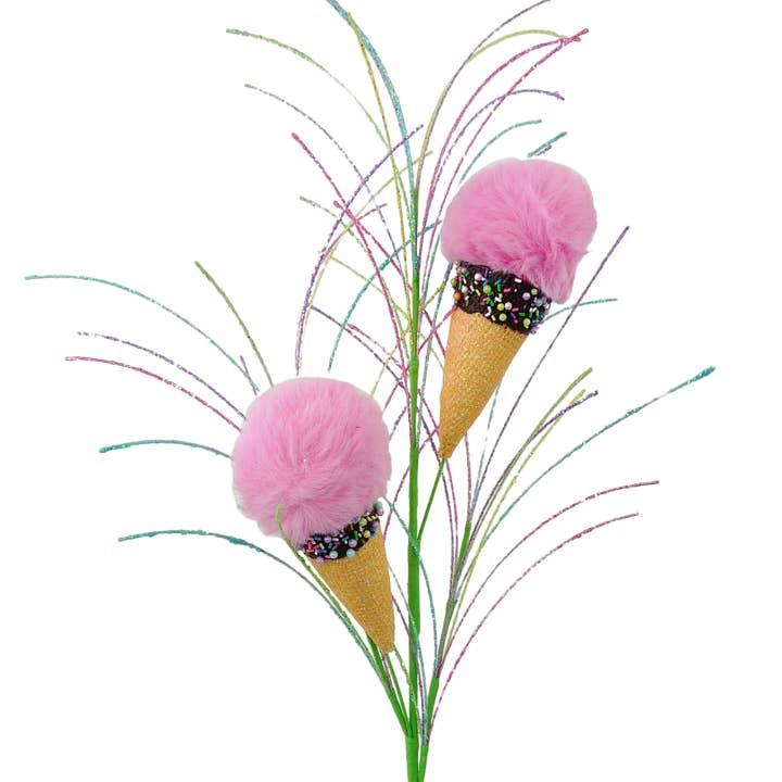 32" Pink Ice Cream Pick with 2 stems 62523PK for wholesale by Trendy tree