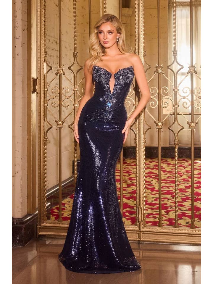 Tux-USA® - Wholesale Gown - Women's - Fitted Mermaid Gown Illusion Neckline Crystal Sequin Corset Lace-Up Back6