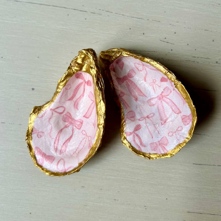 Del Mar Designs DC - Wholesale Jewelry Dish - Valentine's Day Pink Bow Oyster Shell Jewelry Dish