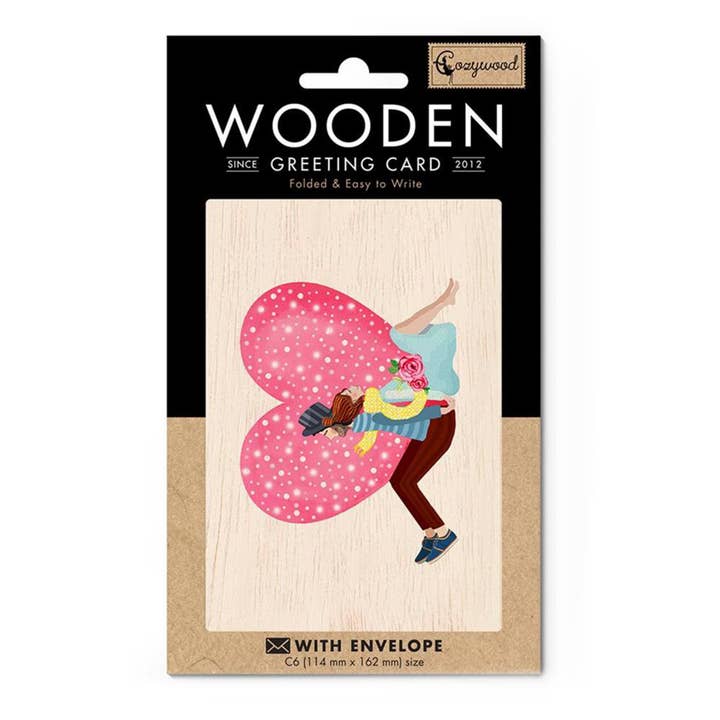 Anslutnings hjärta bröllop trä hälsningskort för wholesale av Cozywood