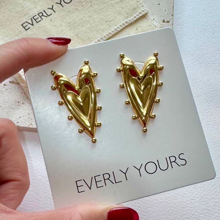 Everly Yours - Wholesale Stud/Post Earrings - Celeste 18K Gold Chunky Heart Statement Earring5