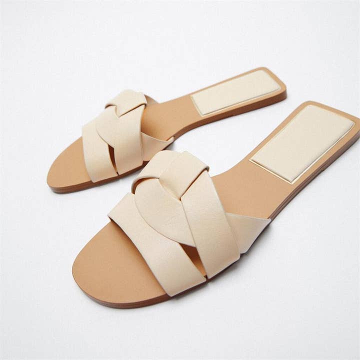 Blak Wardrob - Wholesale Sandals - Women's - Women Gold Flat Sandals Criss-Cross Leather