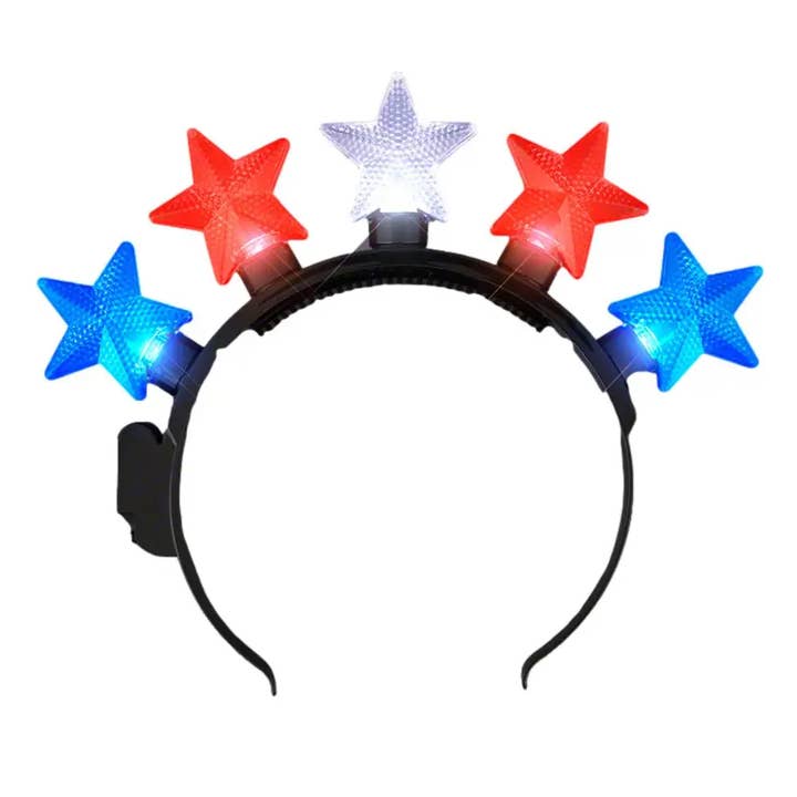 Blinkee.com, LLC - Wholesale Fashion Headband - Women's - Light Up RWB Patriotic Five Stars Headband