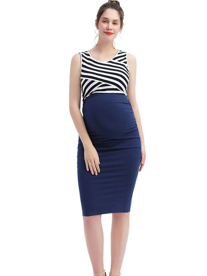 Kimi + Kai Maternity "Margot" Midi Dress Navy/Ivory for wholesale by Kimi and Kai