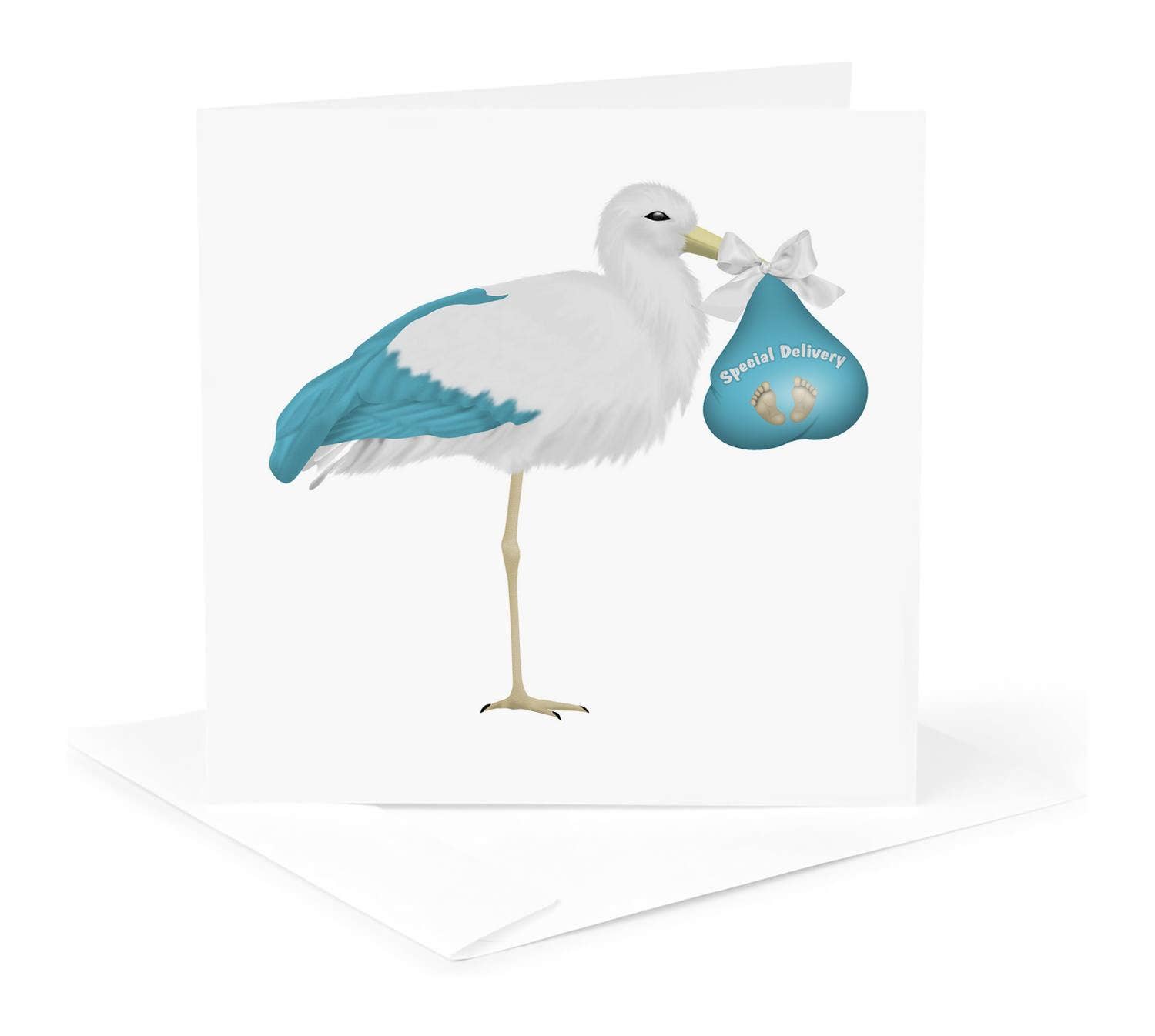 3dRose - Wholesale Everyday Greeting Card - 3dRose, Cute Blue and White Stork Carrying A Baby Illustration, Greeting Card0