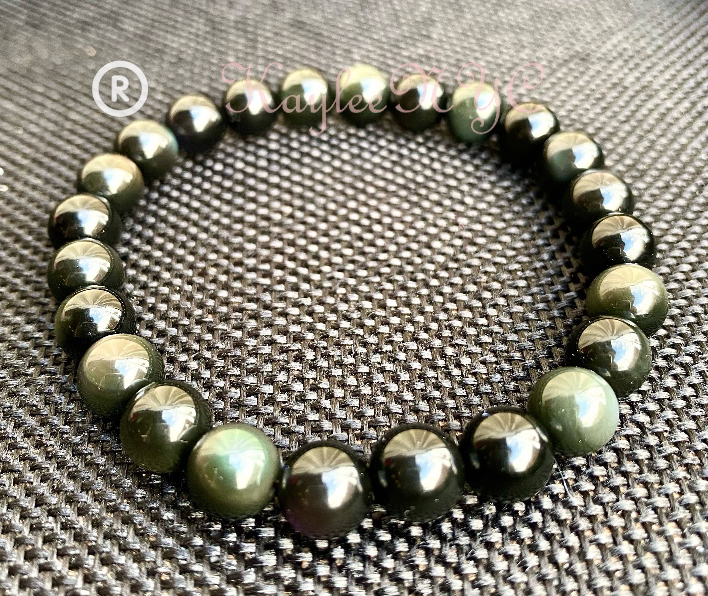 KayleeNYC – Großhandel Perlenarmband – Stretch-Armband aus natürlichem Regenbogen-Obsidian, 7-8 mm, 19 cm3