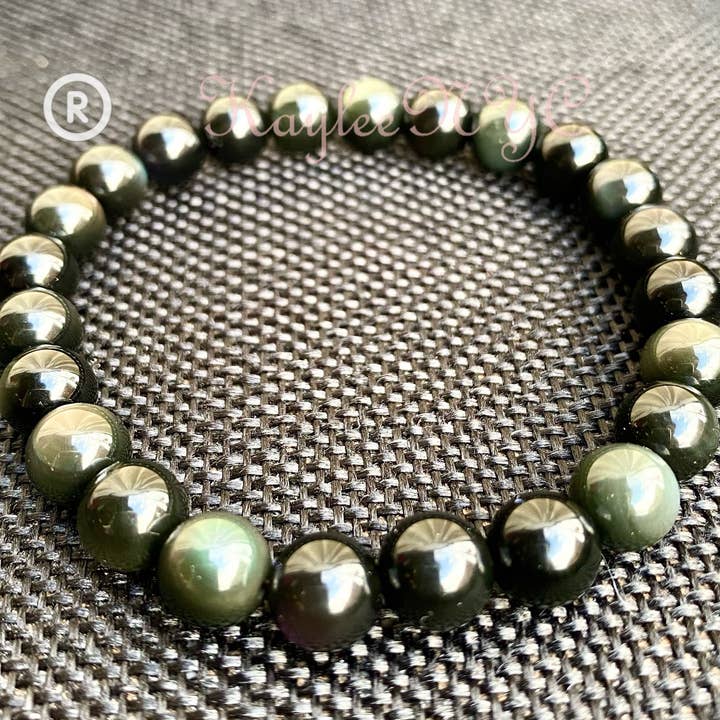 KayleeNYC - Wholesale Beaded Bracelet - Natural Rainbow Obsidian 7-8mm 7.5” Stretch Bracelet3