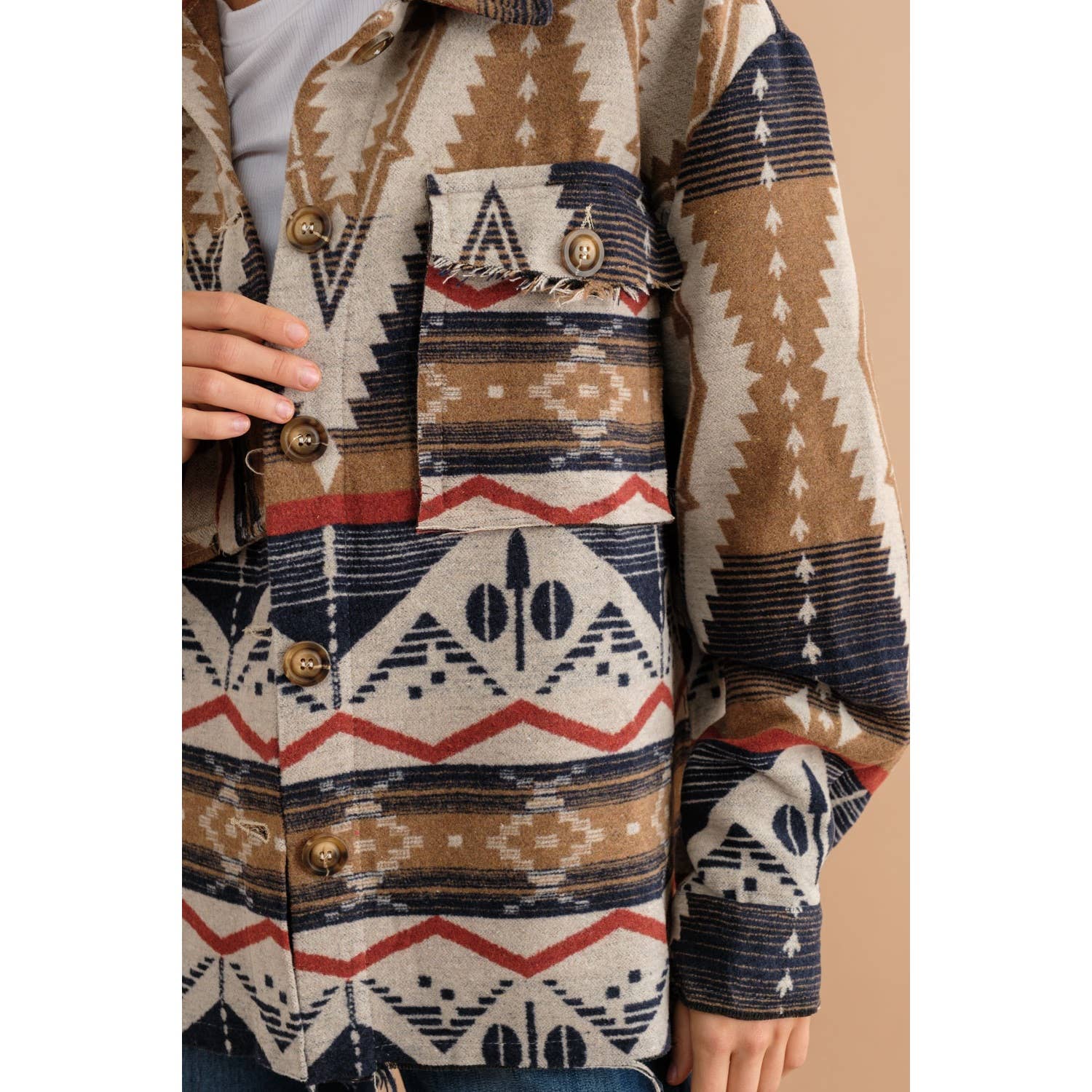 Sweet Generis – wholesale Shirt Jacket/Shacket - Women’s – TRIBAL AZTEC PATTERN BUTTON DOWN SHIRT JACKET12