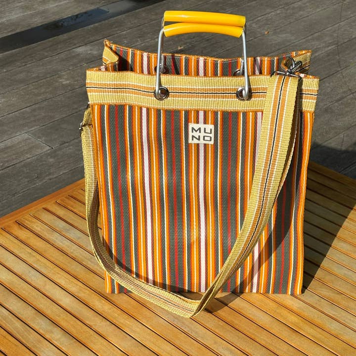 Recycled Nylon Tote Bag Sunset Stripe for wholesale by Muno