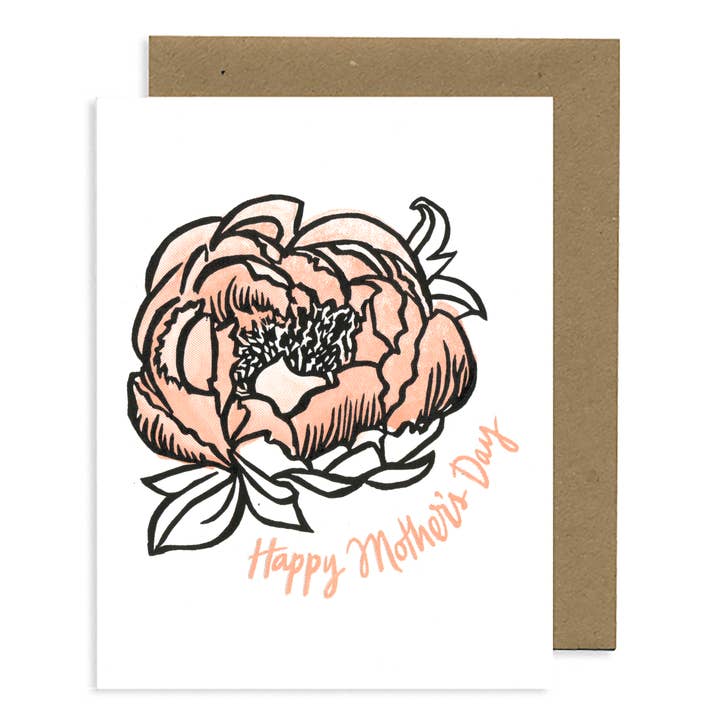 Mother's Day Peony LETTERPRESS CARD for wholesale by Lynn-oleum