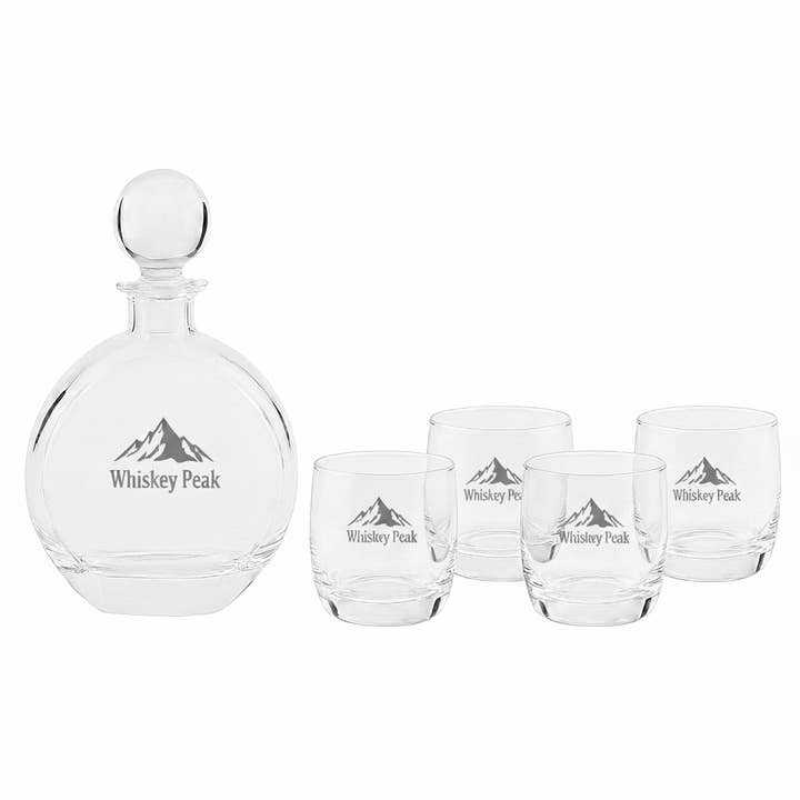 9th Letter Press - Wholesale Decanter - Round Etched Whiskey Decanter Gift Set