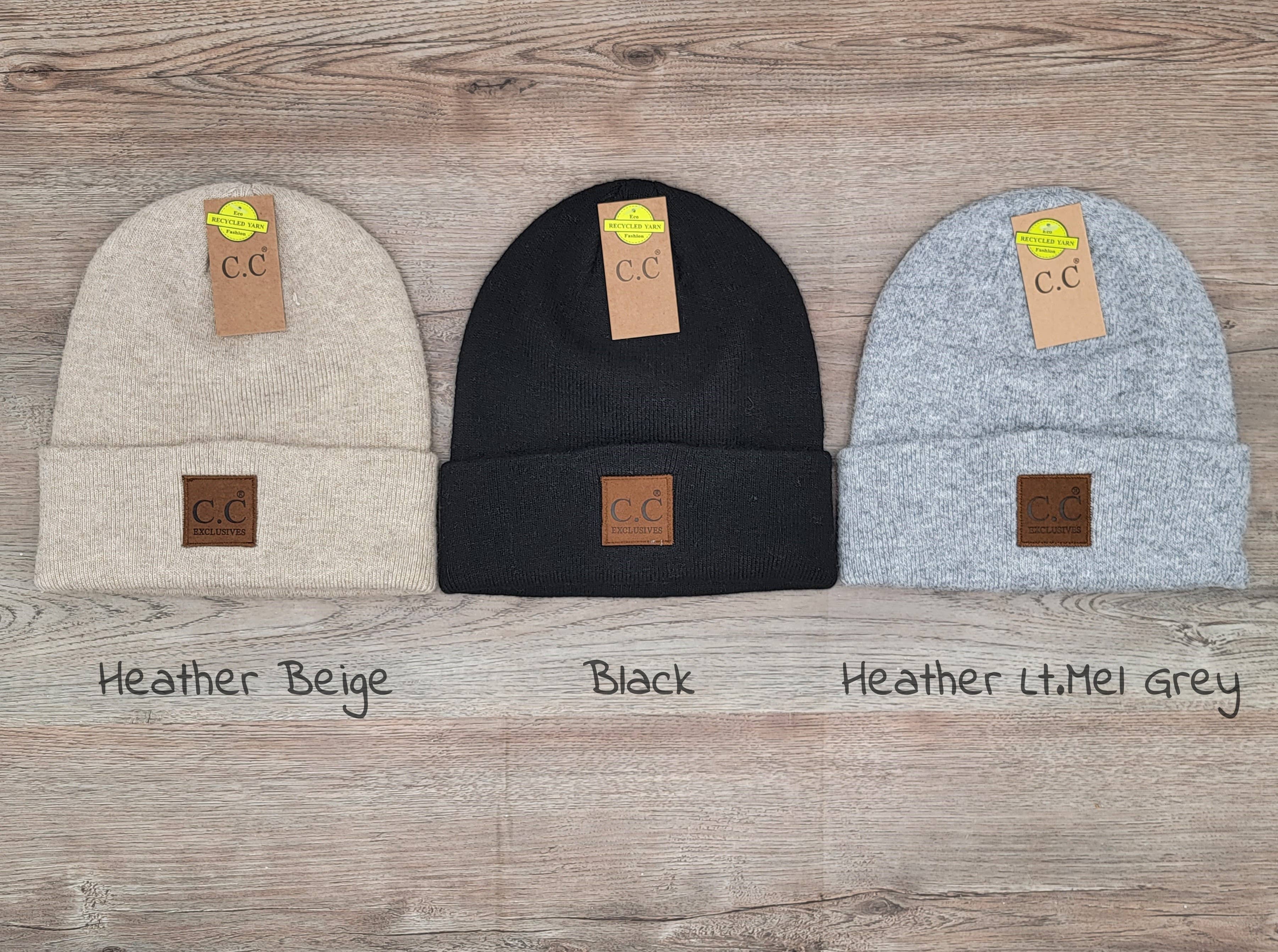 Treasure Bank - Wholesale Beanie - Women's - C.C HEATHER KNIT BEANIE HAT WITH C.C SUEDE PATCH1