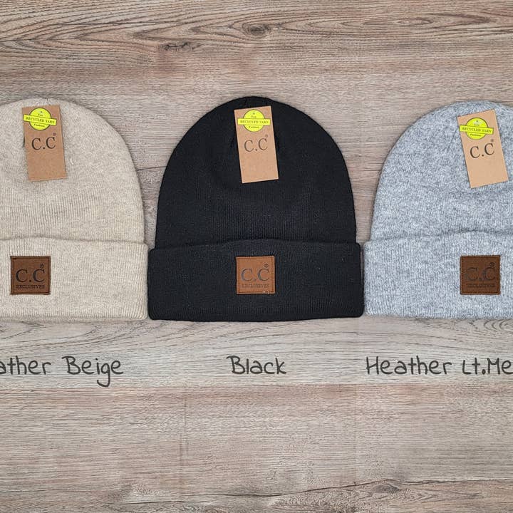 Treasure Bank - Wholesale Beanie - Women's - C.C HEATHER KNIT BEANIE HAT WITH C.C SUEDE PATCH1