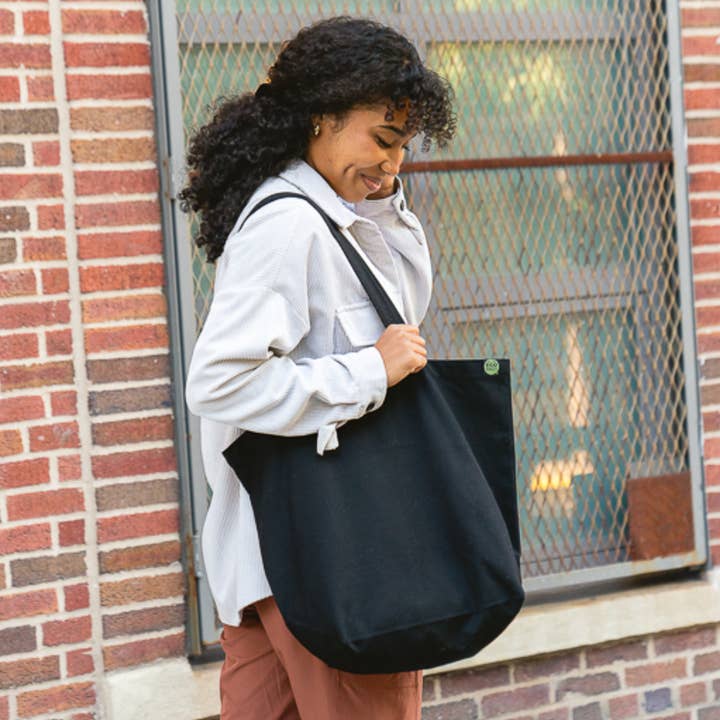 Natural Cotton Large Gusset Black Tote for wholesale by ECOBAGS